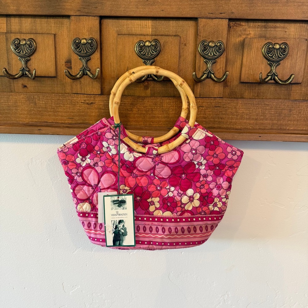 NWT RARE Vera Bradley Petal Power Quilted Floral Purse with Bamboo Ring Handles